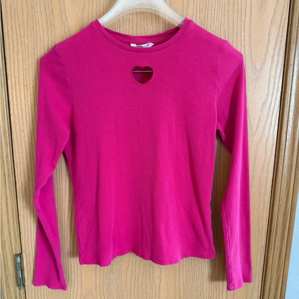 CALLIOPE Like New Magenta Pink Heart Cut Out Long Sleeve Shirt Girls Size 14+